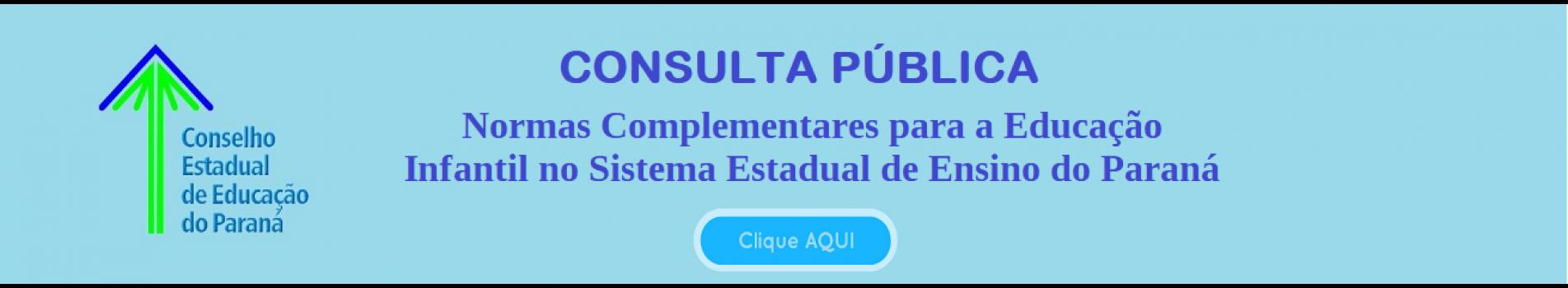 O Conselho Estadual de Educação do Paraná coloca em Consulta Pública a minuta da Deliberação que estabelece Normas Complementares para a Educação Infantil no Sistema Estadual de Ensino do Paraná.